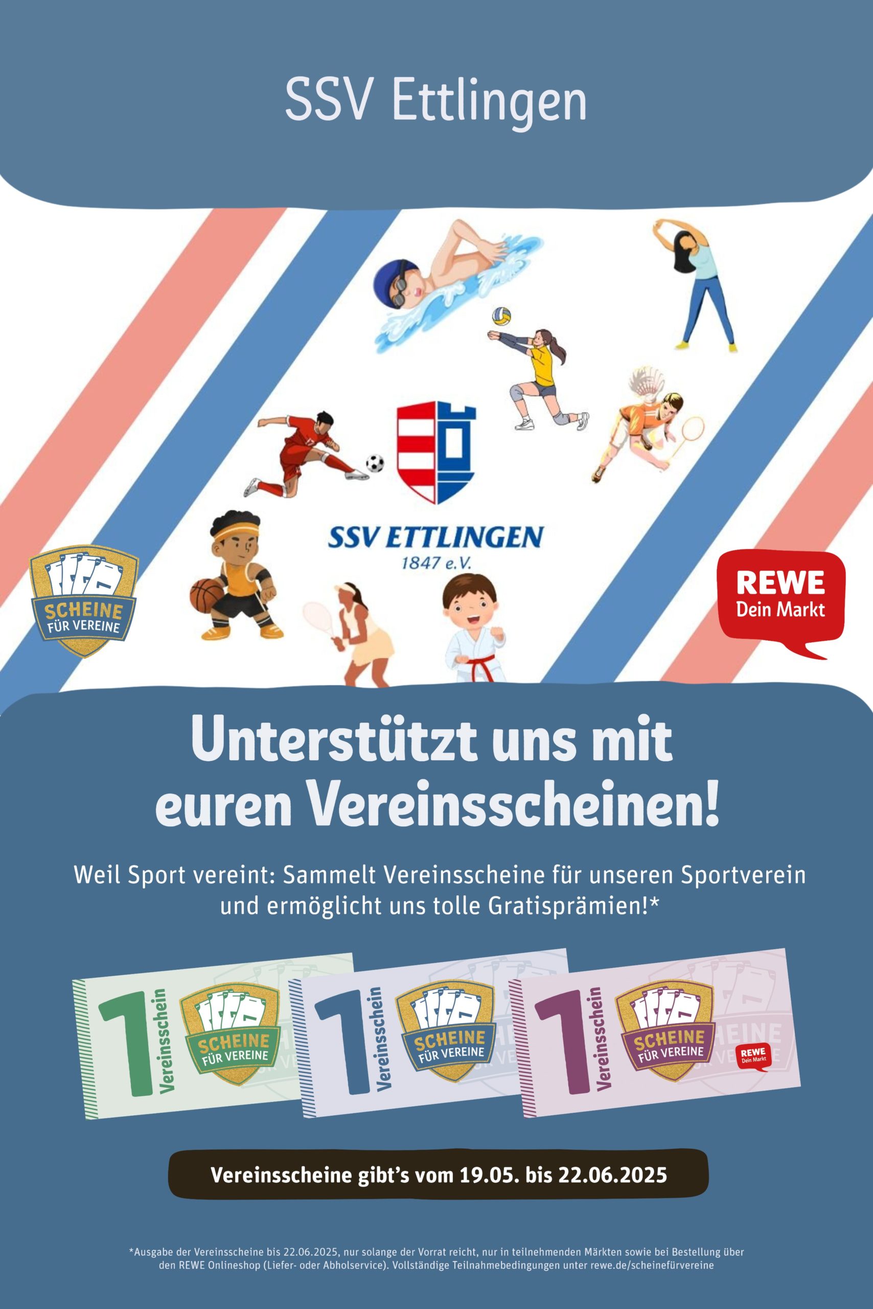 Bild der Aktion 'Scheine für Vereine', mit Vereinslogo und Teilnahmehinweis